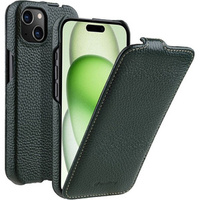 Etui MELKCO z klapką do iPhone 15 Plus, skórzane, flip, ciemnozielone