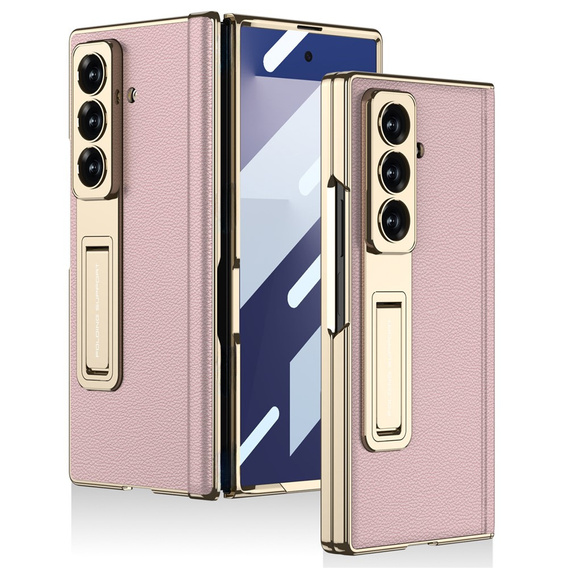 Etui GKK do Samsung Galaxy Z Fold7 5G ze szkłem i podstawką – różowe