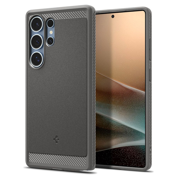 Etui Spigen do Samsung Galaxy S25 Ultra, Rugged Armor, szare + Szkło Hartowane 9H
