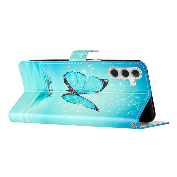 Etui z klapką do Samsung Galaxy A25 5G, Wallet, Butterfly, niebieskie + szkło 9H