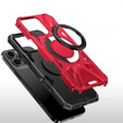 Etui do iPhone 16 Pro, pancerne z podstawką i blaszką do uchwytu, czerwone