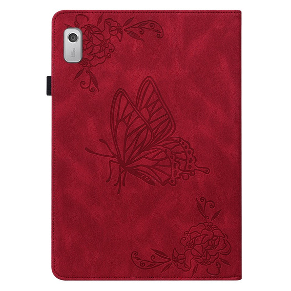 Etui do Lenovo Tab M9, Wallet Pen Slot, butterflies, czerwone
