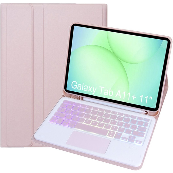 Etui z podświetlaną klawiaturą Bluetooth i touchpadem do Samsung Galaxy Tab A11+ – różowe