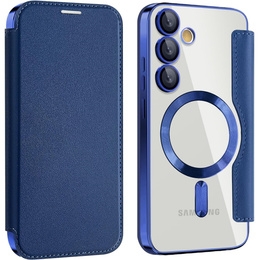 Etui z klapką do Samsung Galaxy S25 FE, RFID Wallet MagSafe z ochroną aparatu, granatowe