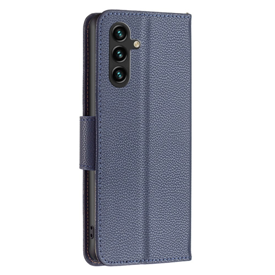 Etui z klapką do Samsung Galaxy A15, Wallet Litchi Leather, niebieskie + szkło 9H