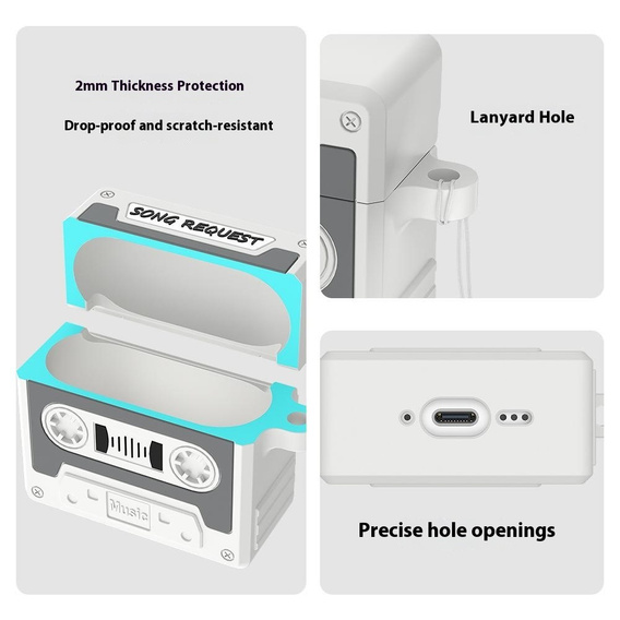 Etui silikonowe na Apple Airpods Pro 3, Kaseta Retro, szare