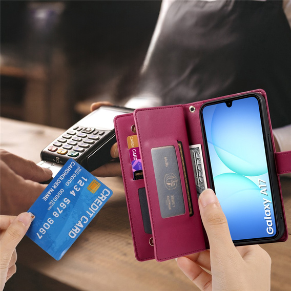 Etui z klapką do Samsung Galaxy A17 5G, Wallet Zipper Pocket, czerwone