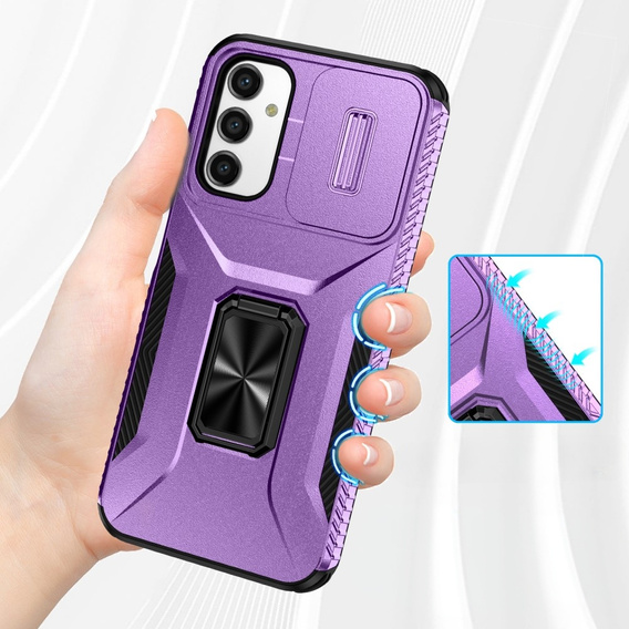Etui do Samsung Galaxy A15, pancerne Slide Ring, fioletowe + szkło 9H