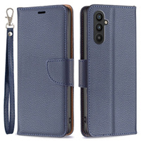 Etui z klapką do Samsung Galaxy A25 5G, Wallet Litchi Leather, granatowy + szkło 9H