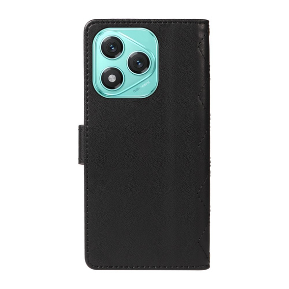 Etui portfelowe Rhombus ze skóry ekologicznej z paskiem do Honor 400 Lite – Czarne