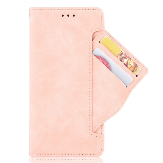 Zestaw Etui z klapką do Oppo A17, Card Slot, Różowe + Szkło 9H