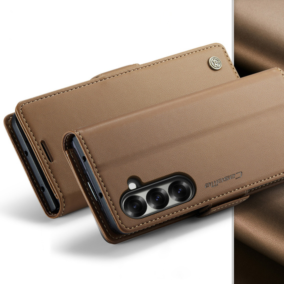 Etui z klapką CASEME do Samsung Galaxy Z Fold7 5G Litchi Wallet – brązowe