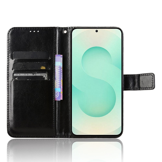 Etui z klapką do Samsung Galaxy S25 Edge, Crazy Horse Wallet, czarne