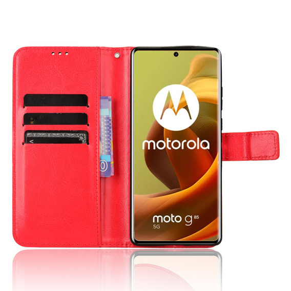 Etui z klapką do Motorola Moto G85, Crazy Horse Wallet, czerwone