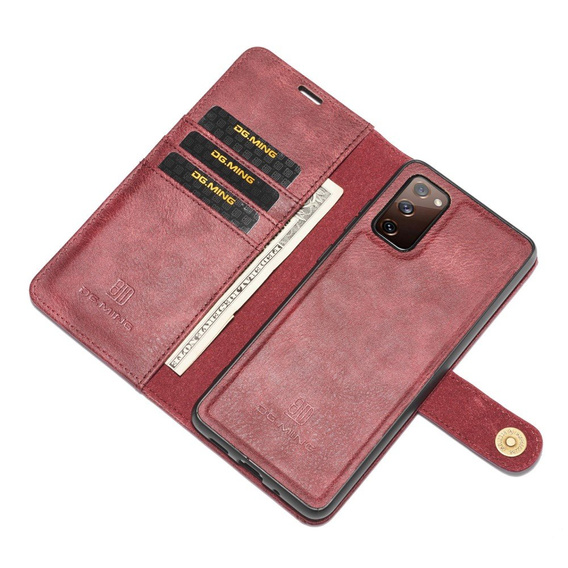 DG.MING Skórzane Etui 2in1 Wallet Case do Samsung Galaxy S20 FE - Wine Red