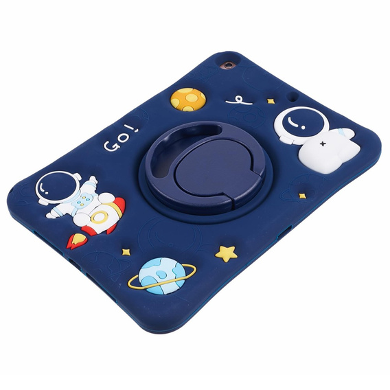 Etui silikonowe dla dzieci do iPad 10.2" 2021/2020/2019 (9/8/7 gen.), pancerne z paskiem, Astronaut, Granatowe