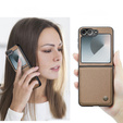 Etui do Samsung Galaxy Z Flip7, CASEME Litchi Leather, brązowe