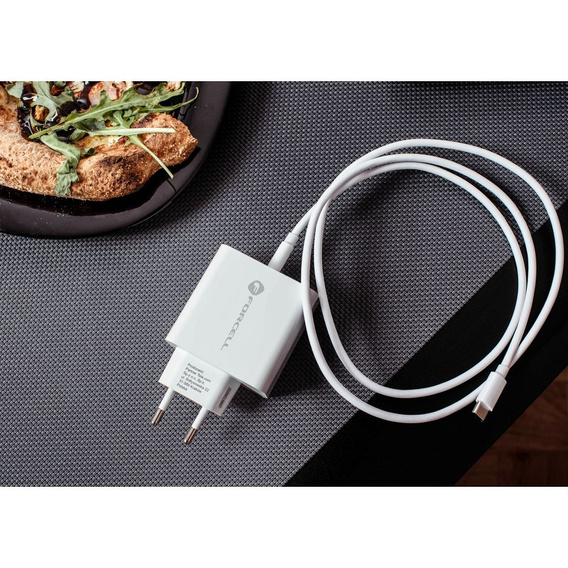 Forcell F-Energy TFK‑TC‑45WPD – Szybka ładowarka sieciowa USB-C 45 W QC4.0/PD - Biała