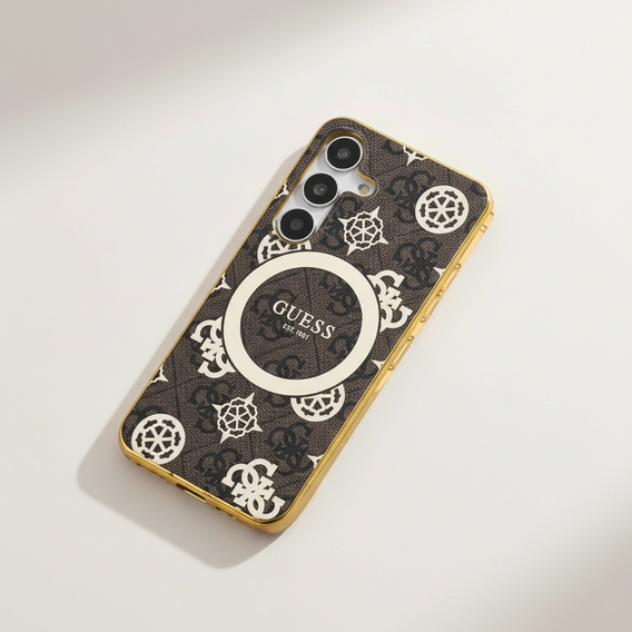 Etui GUESS do Samsung Galaxy S25, Magnetic IML Peony, brązowe