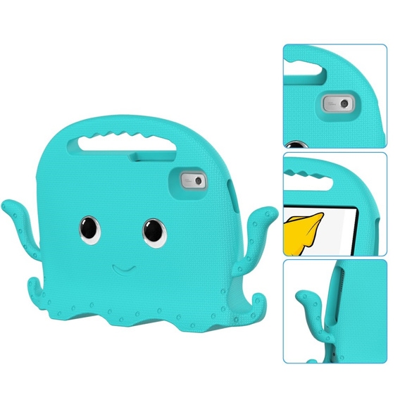 Etui dla dzieci do Lenovo Tab M9, z rączką, ośmiornica, zielone