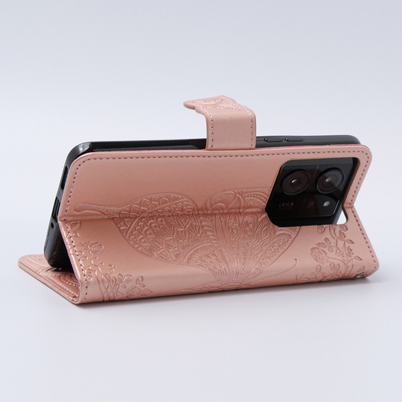 Etui z klapką do Xiaomi 13T / 13T Pro, Butterfly, różowe rose gold