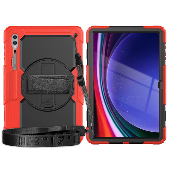 Etui pancerne do Samsung Galaxy Tab S9 Ultra, ochronne 360 z miejscem na rysik, Czerwone / Czarne