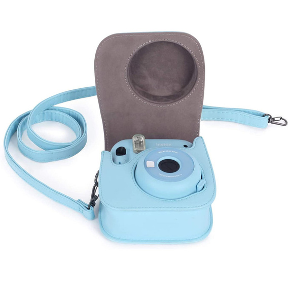 Etui do Fujifilm Instax Mini 11, skórzany pokrowiec z paskiem, niebieskie