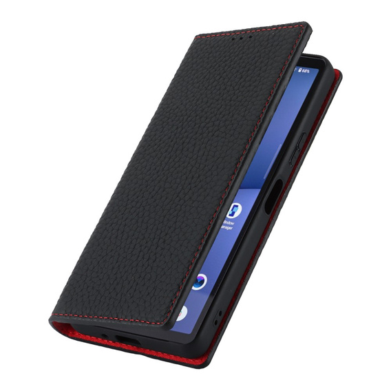 Etui z klapką do Sony Xperia 10 V, Litchi Skin Grain, czarne