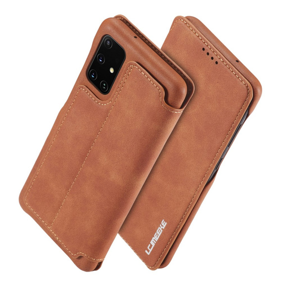 Etui z klapką do Samsung Galaxy A51, LC.IMEEKE, brązowe