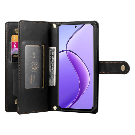 Etui z klapką do Realme 14 Pro+ 5G, Wallet Zipper Pocket, czarne