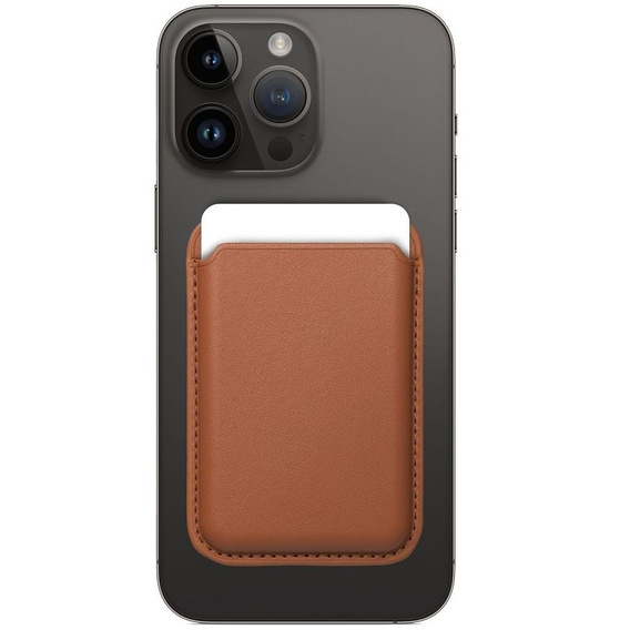 Portfel magnetyczny na karty do iPhone 12 / 13 / 14 / 15 / 16, Leather Mag Wallet, kompatybilny z MagSafe – brązowy
