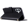 Etui z klapką do iPhone 16, Rhombus Crossbody Leather, czarne