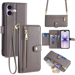 Etui z klapką do iPhone 17, Wallet Zipper Pocket, szare
