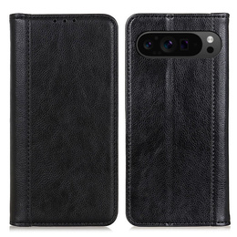 Etui z klapką do Google Pixel 10 Pro XL / 9 Pro XL, skórzane z kieszonką, czarne