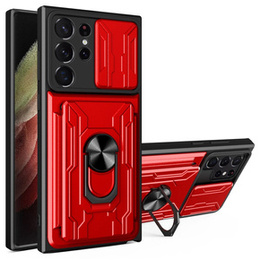 Etui pancerne do Samsung Galaxy S23 Ultra, Camera Slide Card Slot, czerwone