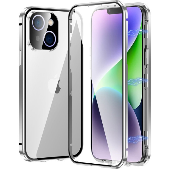 Etui do iPhone 15 Plus, Magnetic Dual Glass, srebrne