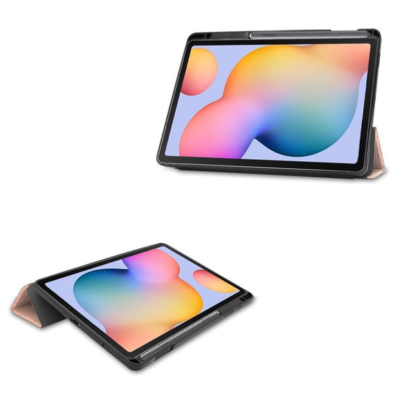 Etui do Samsung Galaxy Tab S6 Lite Tri-fold, z miejscem na rysik, różowe rose gold