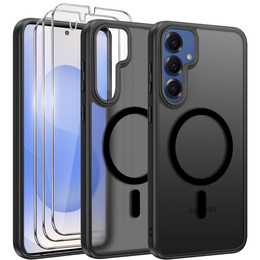 Zestaw Etui do Samsung Galaxy S25, do MagSafe, ERBORD Matt Case, czarny + 3x Szkło na ekran