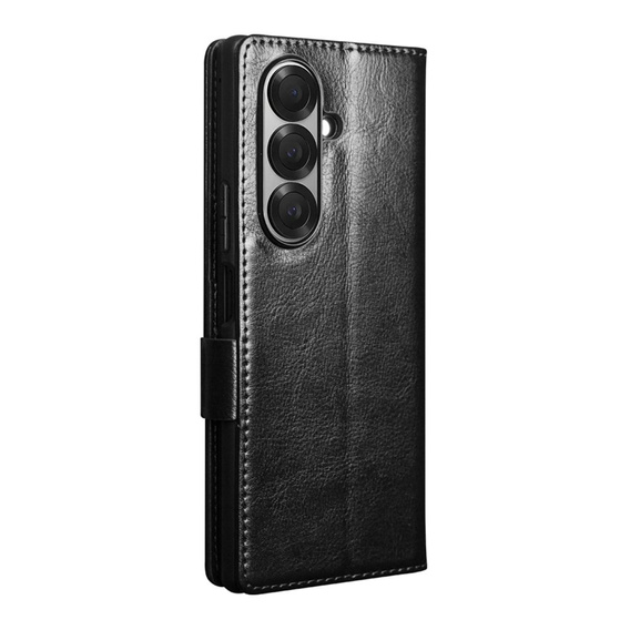 Skórzane etui portfelowe Qialino z podstawką do Samsung Galaxy Z Fold7 – czarne