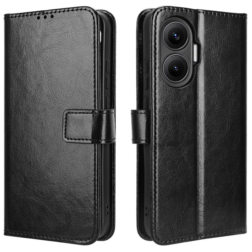 Etui z klapką Crazy Horse Wallet do Xiaomi Poco F7 – widok z zewnątrz, elegancki design