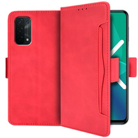 Etui z klapką do OPPO A54 5G / A74 5G / A93 5G, Card Slot, czerwone