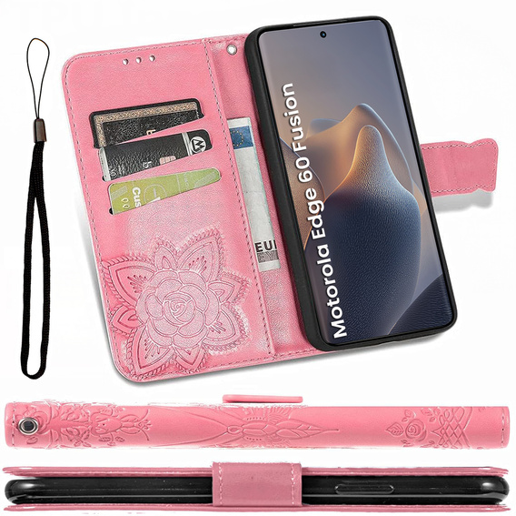 Etui z klapką do Motorola Edge 60 / 60 Fusion, Butterfly, różowe rose gold