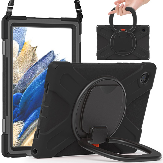 Etui dla dzieci do Samsung Galaxy Tab A8 10.5 SM-X200 SM-X205, pancerne z paskiem, Czarne