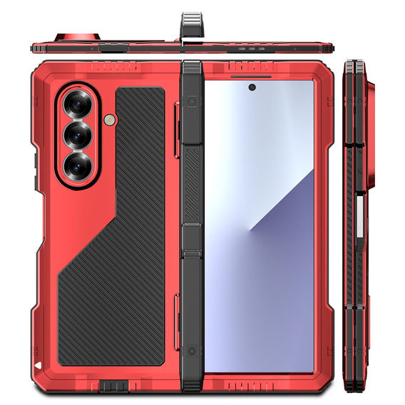 Etui pancerne do Samsung Galaxy Z Fold7 5G, aluminiowe, z podstawką i miejscem na rysik, czerwone