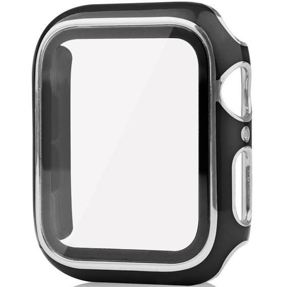2w1 Etui + Szkło Hartowane do Apple Watch 4/5/6/SE 44mm, Czarne / Srebrne