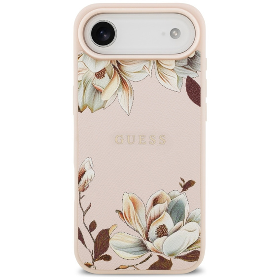 Etui GUESS Grained Flowers Classic Logo MagSafe do iPhone Air – różowe