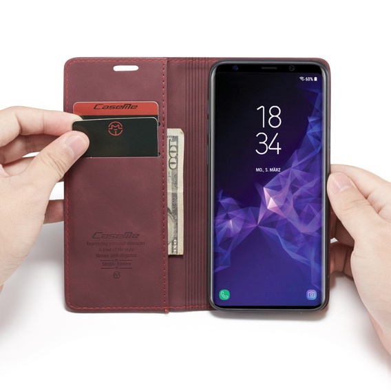 Etui CASEME do Samsung Galaxy S9 Plus, Leather Wallet Case, bordowe