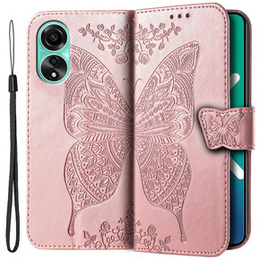 Etui z klapką do Oppo A98 5G, Butterfly, różowe rose gold