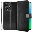 Zestaw Etui z klapką do Realme C53 4G, Crazy Horse Wallet, czarne + szkło