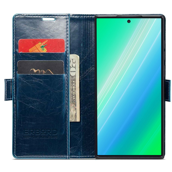 Etui z klapką do Samsung Galaxy S23 Ultra, ERBORD Waxy Wallet, niebieskie